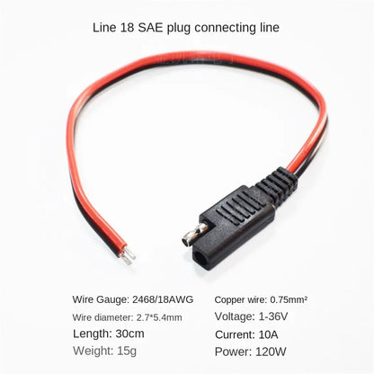 10A 18AWG Solar Panel Extension Cable 0.75mm² Car Battery Connection SAE Power Cord 30cm