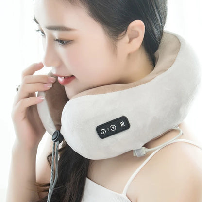 Electric U Shaped Neck Massager Pillow Memory Foam Soft Travel Shoulder Cervical Massager Sleeping Airplane Healthcare Bedding