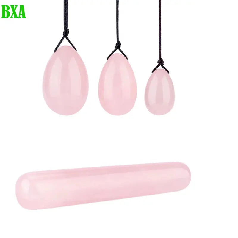 Set Natural Rose Quartz Yoni Egg Sets Jade Eggs Vaginal Muscle Firming Kegel Exercise Crystal Yoni Wand Massage Stone Pink