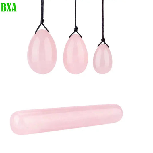 Set Natural Rose Quartz Yoni Egg Sets Jade Eggs Vaginal Muscle Firming Kegel Exercise Crystal Yoni Wand Massage Stone Pink