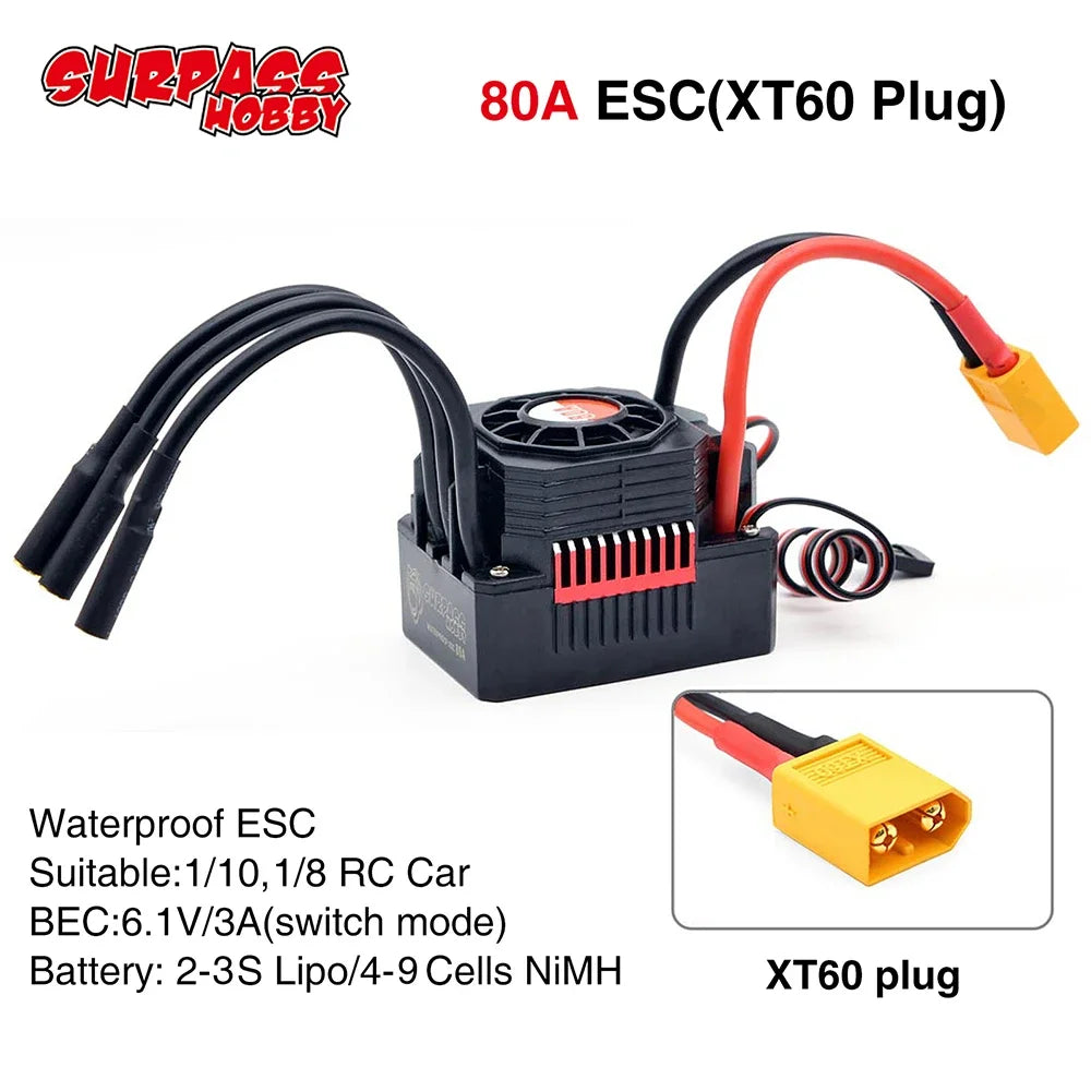 SURPASSHOBBY ESC 150A 80A 120A 25A 35A 45A 60A Waterproof for 1/8 1/10 1/12 RC Car Brushless Motor