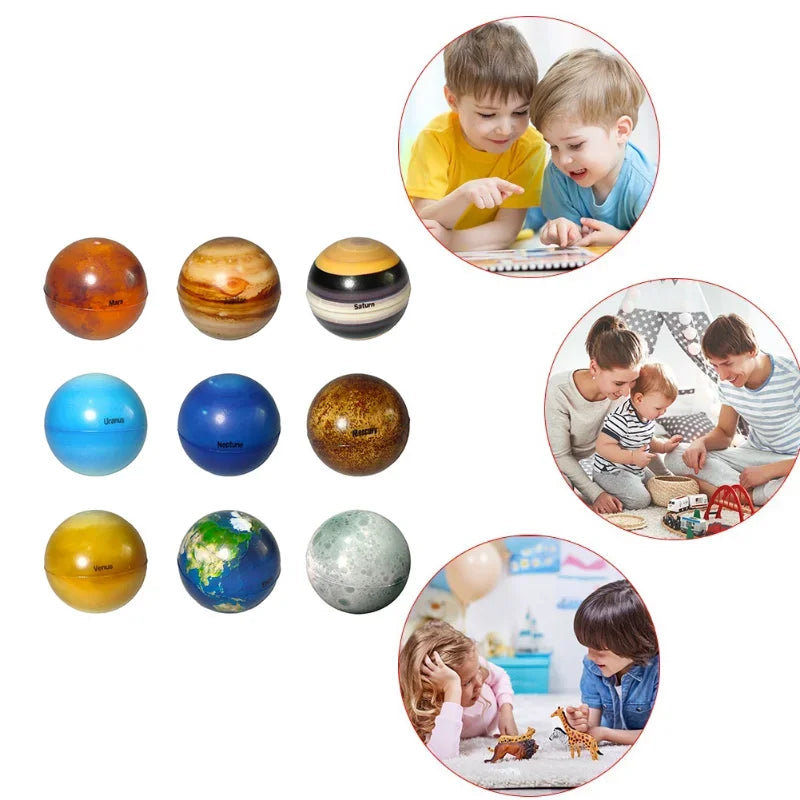 9pcs Child Mini Planet Bouncy Ball Moon Star Globe Universe Model Early Educational Toy Kid Galaxy Cognition Elastic Sponge Gift