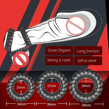 1PCS 3In1 3-Locking TPE Cock Ring Delay Ejaculation Dick Enlargement Silicone Penis Ring Stronger Erection Sex Toys for Men