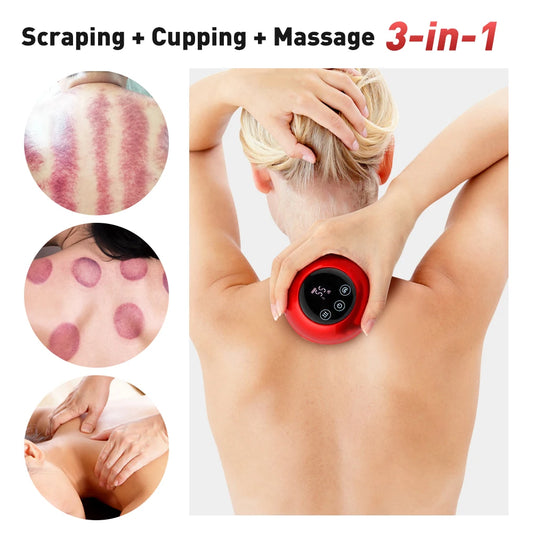 3 In 1 Electric Vacuum Cupping Device Body Massager Scraping Cup Led Light Hot Compress Detoxification Back Neck Relax Massager