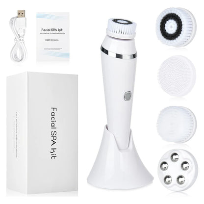 New Electric Facial Cleansing Brush with 4 Brush Heads 3 Modes Skincare Waterproof Wireless Facial Cleansing Device