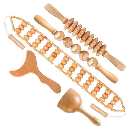 7 in 1 Therapy Massage Tools Maderoterapia Kit Home Wood Massager Roller Wood Gua Sha Roller Manual Wooden Massager