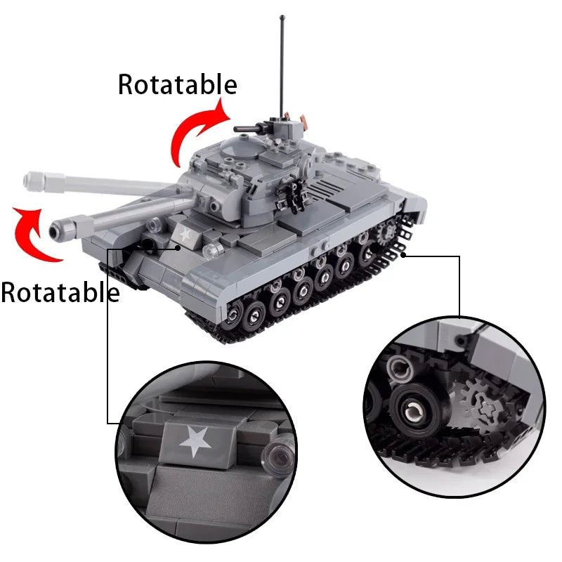 WW2 Military Vehicle M26 Pershing Tank Building Blocks Army Halftrack Car Truck Bricks Toys Model US Soldiers Figures Waepon