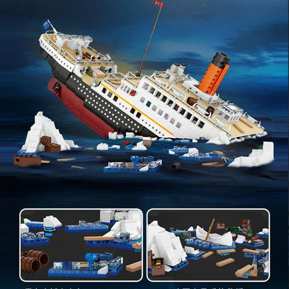 2882Pcs MOC Micro Titanic Large RMS Cruise Boat Movie Steamship Model Building Blocks Mini Figures Bricks Toys for Kids