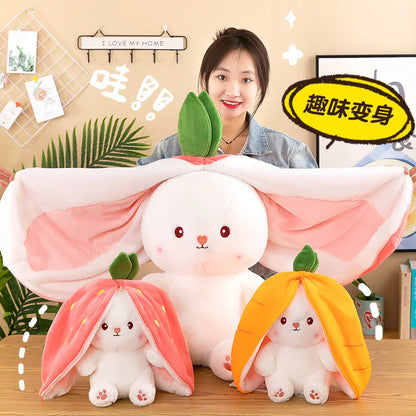 35/50/70cm Cute Transformation Strawberry Rabbit Doll Plush Toy Carrot Rabbit Small Fruit Doll Rabbit Sleeping Pillow Doll Gift