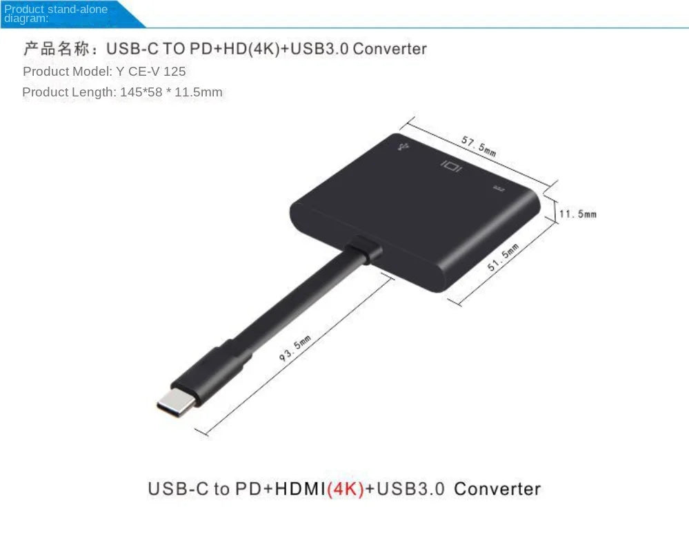 Type-C To HDMI (4K) + USB 3.0 + PD 3-in-1 Expansion Dock - Cross-Border for Gaming, Mobile, and Laptops