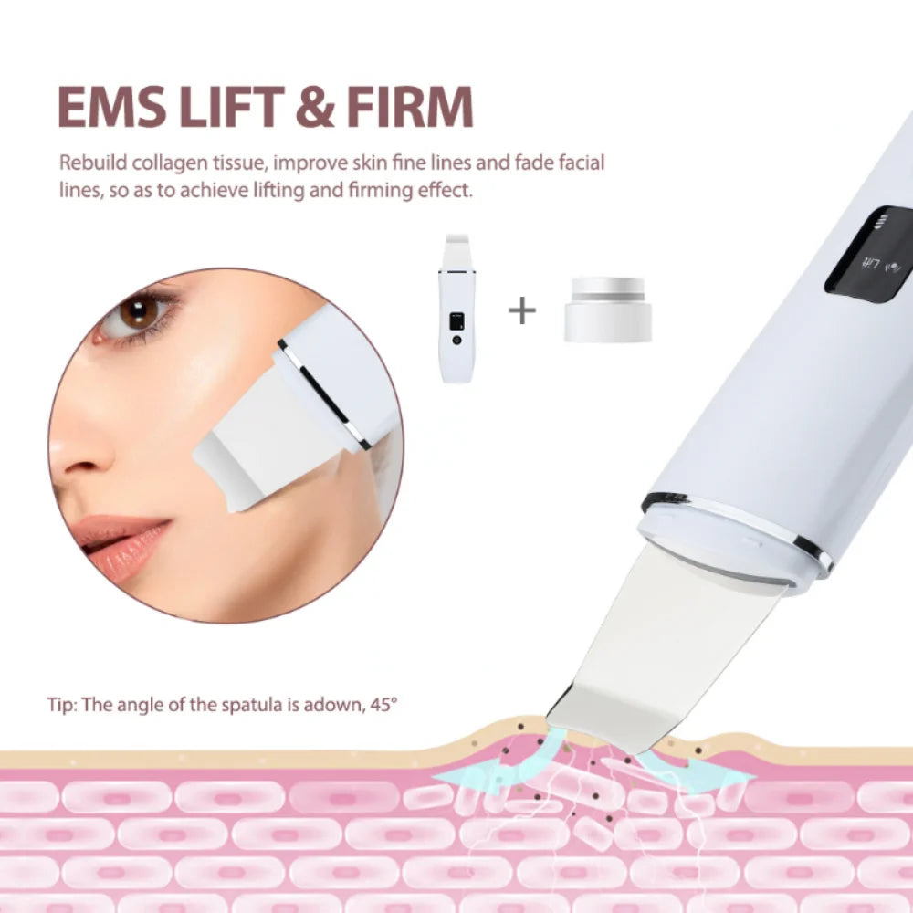 Face Deep Cleansing Facial Lifting EMS Ultrasonic Skin Scrubber C3 Peeling Shovel EMS Microcurrent Acne Blackhead Remover