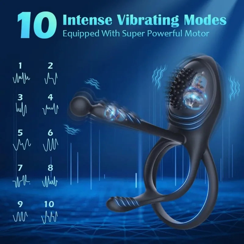 Vibrating Cock Ring Lenahu Penis Ring with 10 Vibration Modes and Clitoral Vibrator Sex Toys for Men with G-Spot Massage