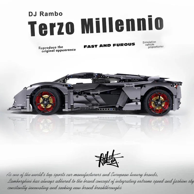 3358PCS Technical MOC 1:8 Lambor Terzo Millennio Black Sport Car Building Blocks Assemble Bricks Toys Gifts for Kids Boys