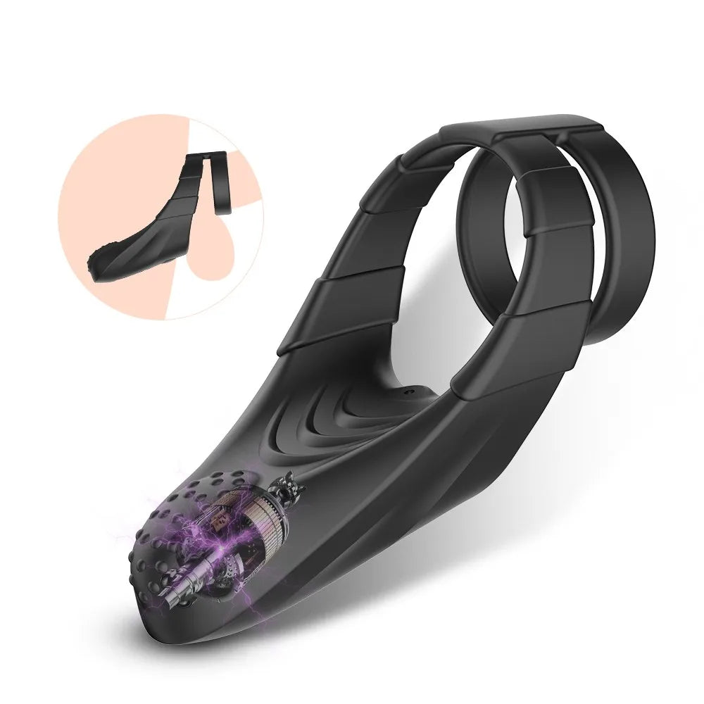 Soft USB Rechargeable 10-Modes Vibrators Male Waterproof  Double Ring Cock Ring Delay loop Training Male Masturbator