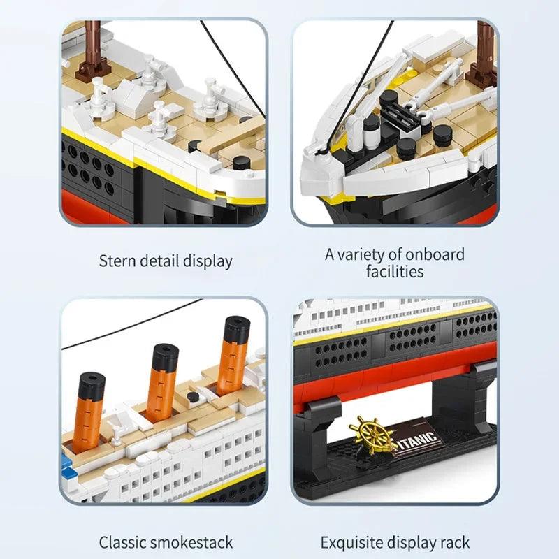 1288PCS 3D Titanic RMS Cruise Boat Ship Romance Building Blocks Assemble Bricks Educational Model Toys Gifts For Kids Boyfriend