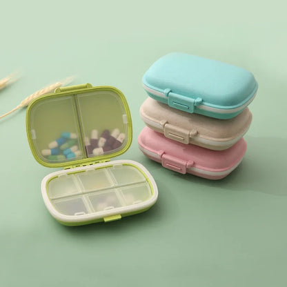 1PCS 8 Grids Organizer Box Tablets Travel Pill Box Tablets with Sealing Ring Small Box Wheat Straw Medicine Container