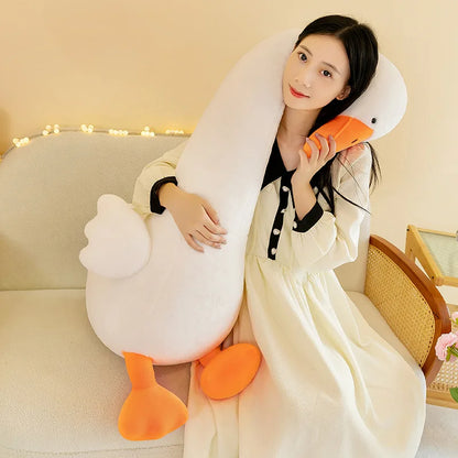 70cm Cute Soft Dinosaur Long Throw Pillow Girl Bed Side Sleeping Cuddle Pinch Legs Big White Goose Long Neck Animal Plush Toy