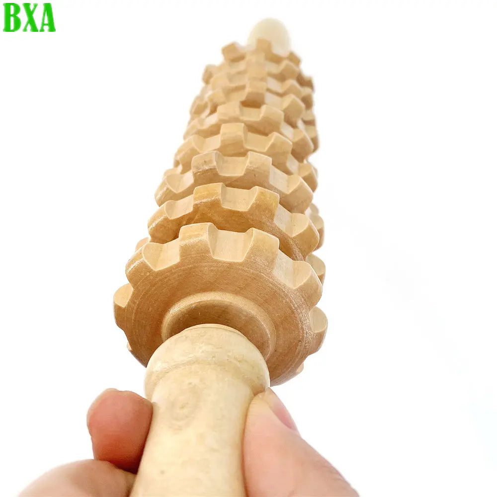 BXA 1pc Wooden Exercise Massage Roller Nine Fine Wheel Shaft Whole Body Massage Pounded Waist Back Massage Neck Leg Massager