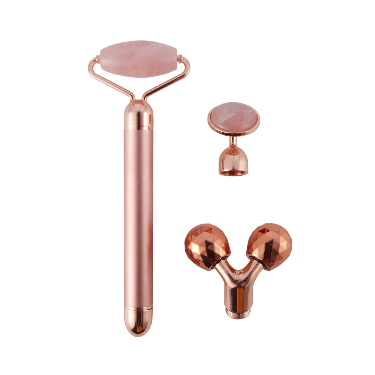 3 in 1 24K Gold Beauty Bar Electric Face Massager Vibrating Rose Quartz 3D Roller Face Lifting Body Facial Gua Sha Jade Roller