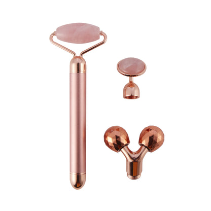 3 in 1 24K Gold Beauty Bar Electric Face Massager Vibrating Rose Quartz 3D Roller Face Lifting Body Facial Gua Sha Jade Roller