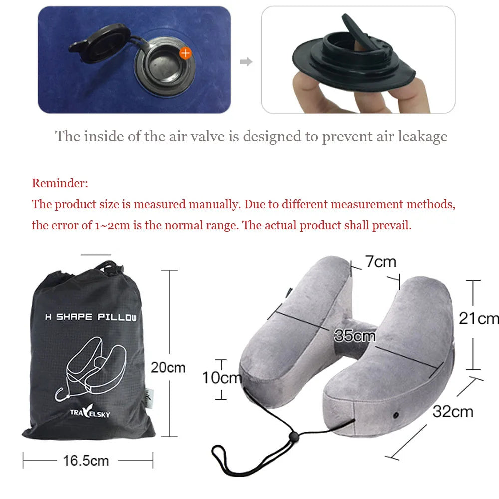 1pack H Shaped Massage Pillow Inflatable Portable Storage Outdoor Travel Long Distance Car Airplane Rest Hooded Neck Pillow