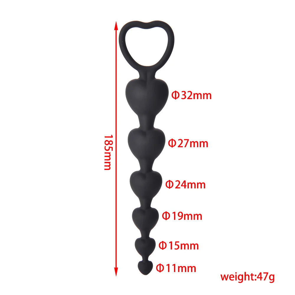 1PCS 100% Silicone Multicolor Heart 6-Balls Anal Plug Anal Beads Butt Plug Dildos Masturbator for Men /Women