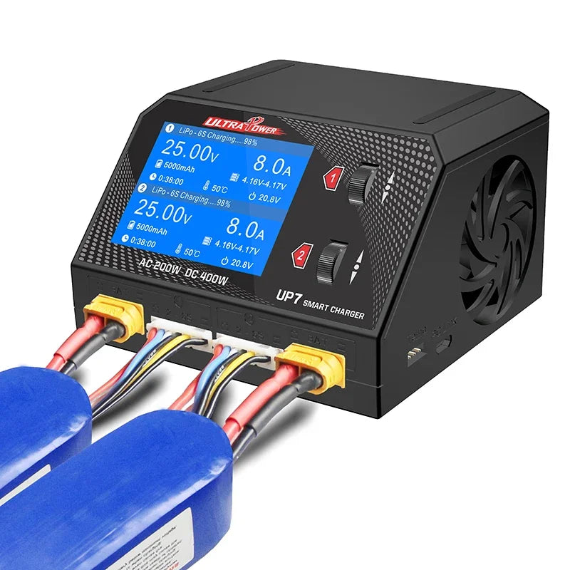 UltraPower UP7 Charger Discharger Dual Channel Balance AC200W DC400W 10A x 2 for 3S 4S 6S Lipo Lilon LiFe LiHV RC Models Battery