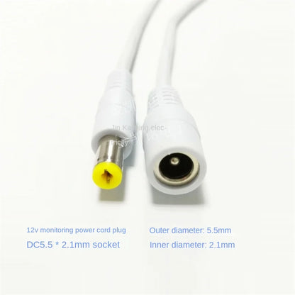 Thick Copper Power Extension Cable - 12V - White - DC 5.5*2.1mm Male To Female - for Monitor LED Lights - 5m