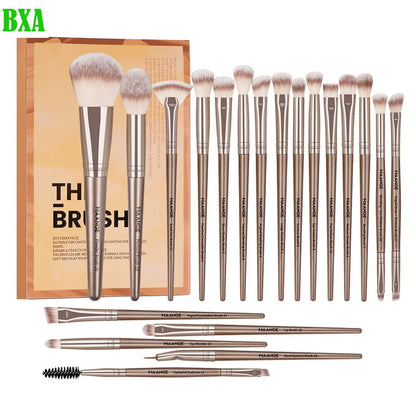 20PCS Makeup Brushes Set Professional Plastic Handle Set Eye Shadow Foundation Powder Eyeliner Eyelash Lip Beauty Tool Set Brown