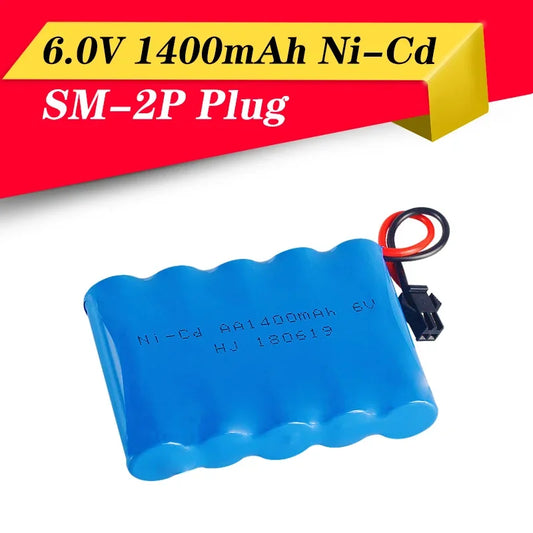 18650 2pcs 6V 1400mAh Ni-Cd AA Battery Pack Rechargeable for Remote Control Electric Car Toys SM-2P Plug Nicd 6V Volt Battery