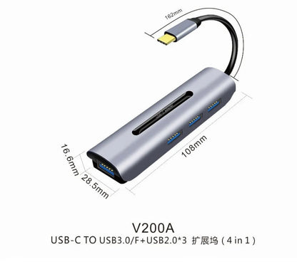 USB-C To USB 3.0 4-in-1 Hub, Type-C 3.1 To USB-C Converter Cable with Aluminum Alloy