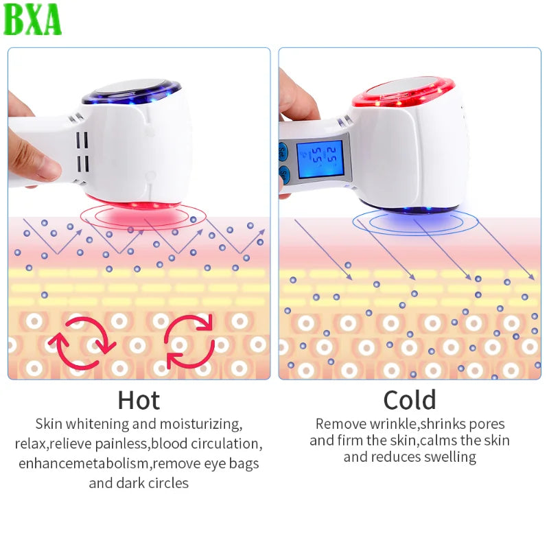 Red Blue Photon Hot Cold Hammer Cryotherapy Warm Ice Heating Facial Skin Lifting Tighten Anti-aging Face Spa Shrink Pore Massage