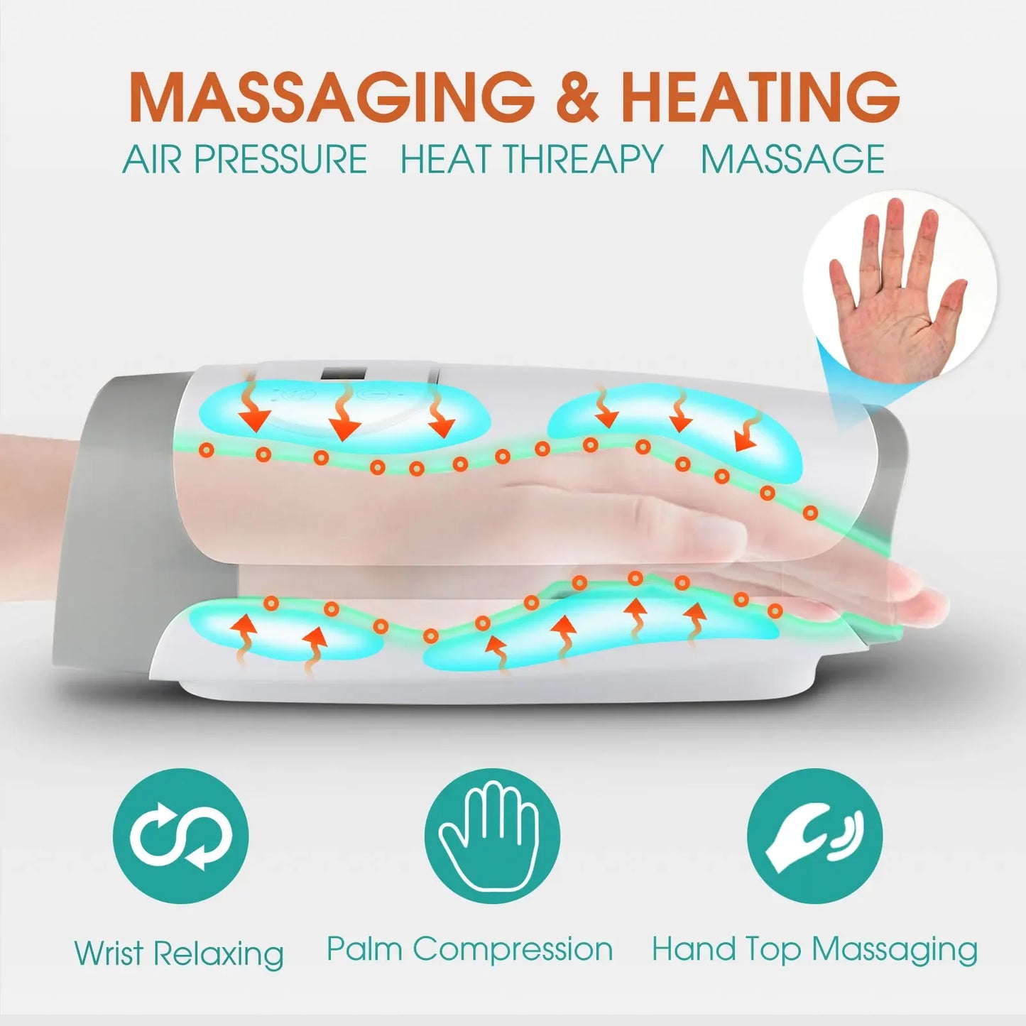 Air Compression Massage Palm Massager Finger Wrist Spa Relax Pain Relief Hand Massager Acupoint Arthritis Heated Physiotherapy