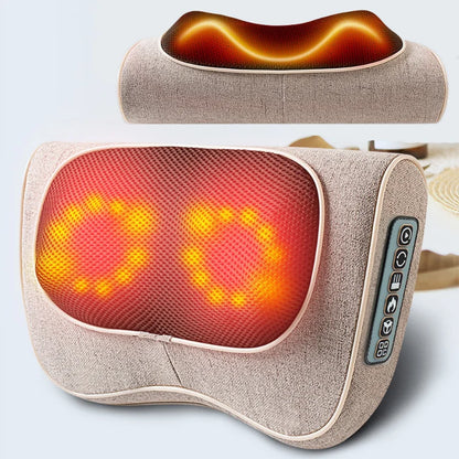 Electric Back Massage Pillow Vibrating Kneading Hot Compress Relief Neck Shoulder Pain Multifunctional Relaxation Waist Massager