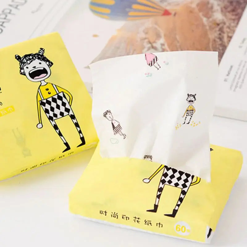 40Sheets Disposable Facial Paper Tissues Thickened Cute Colorful Cartoon Printing Napkins Portable Sanitary Paper Random