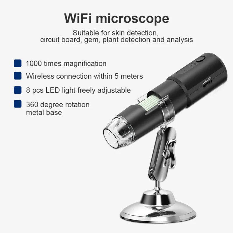 NEW 1000X Scalp Detection Pore Magnifier Wireless Dermoscope Human Skin Analyzer Professional Digital Microscope Wireless WiFi