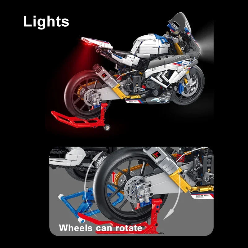 1972Pcs Technical PH4 Motorcycle Sport Car Model Building Blocks City 1:4 Simulation Speed Motorbike Vehicle Lights Bricks Toys