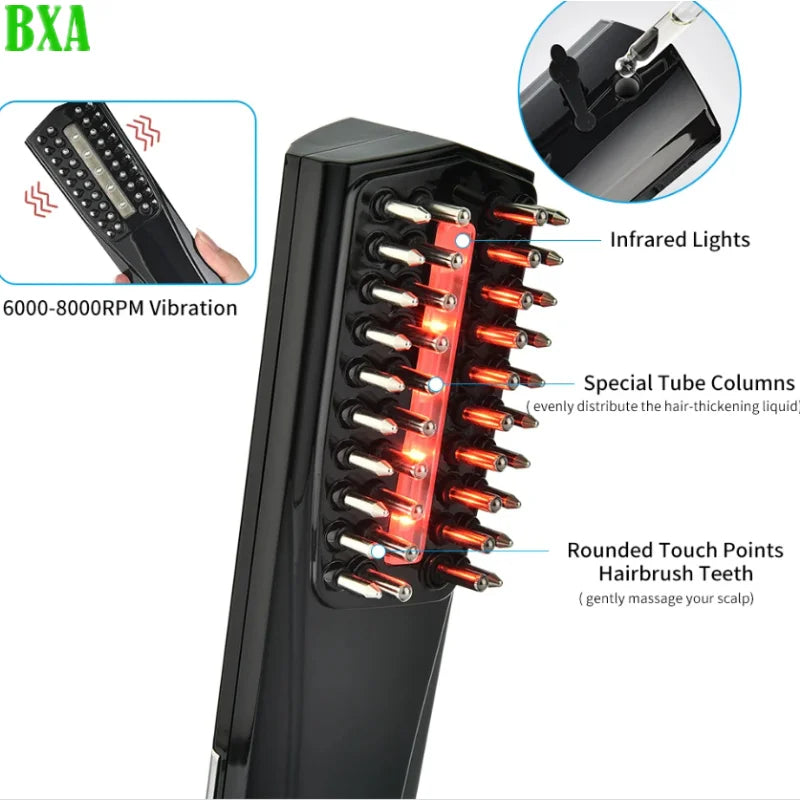 Black Wireless Infrared Massage Comb Magic Vibration Massager Hair Brush Handheld Electric Hair Comb Hair Growth Care Treatment