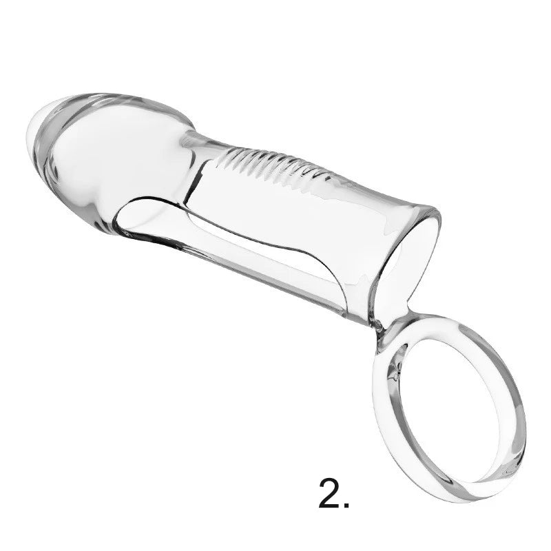 Transparent G-Spot Stimulation Dual-Lock Penis Enhancer Sleeve Cock Ring Delayed Ejaculation Reusable Condoms Sex Toys for Men