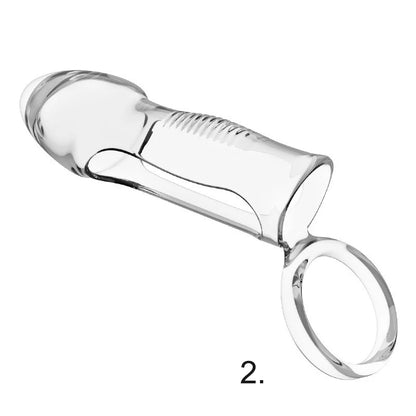 Transparent G-Spot Stimulation Dual-Lock Penis Enhancer Sleeve Cock Ring Delayed Ejaculation Reusable Condoms Sex Toys for Men