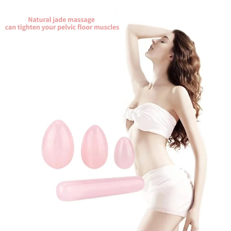 Set Natural Rose Quartz Yoni Egg Sets Jade Eggs Vaginal Muscle Firming Kegel Exercise Crystal Yoni Wand Massage Stone Pink