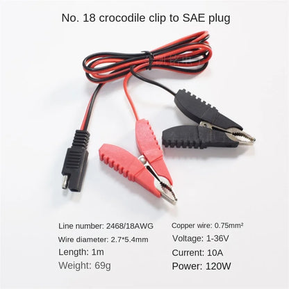 10A Solar Power Connection Cable, 1m, Butterfly-Shaped Pure Copper 0.75mm² Crocodile Clip To SAE Plug, Photovoltaic Solar Energy