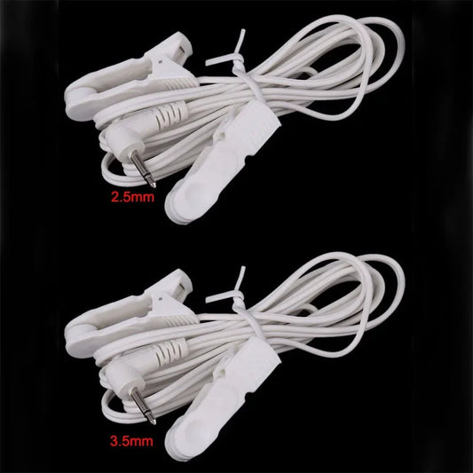 1pcs 2.5mm/3.5mm Plug Connector Electrode Lead Wires Connecting Cables w/ 2 Ear Clips For Digital TENS Therapy Machine Massager