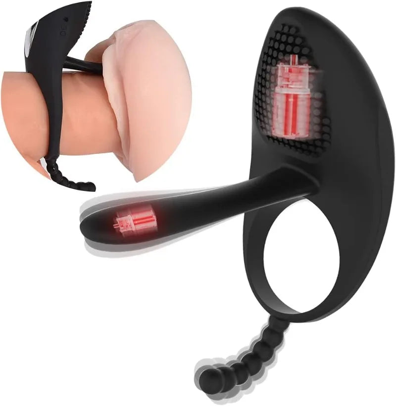 Vibrating Cock Ring with Tongue Stimulator Raised Nodules Anal Beads for Couple Play Utimi Penis Ring Wearable Vibrator 7 Modes