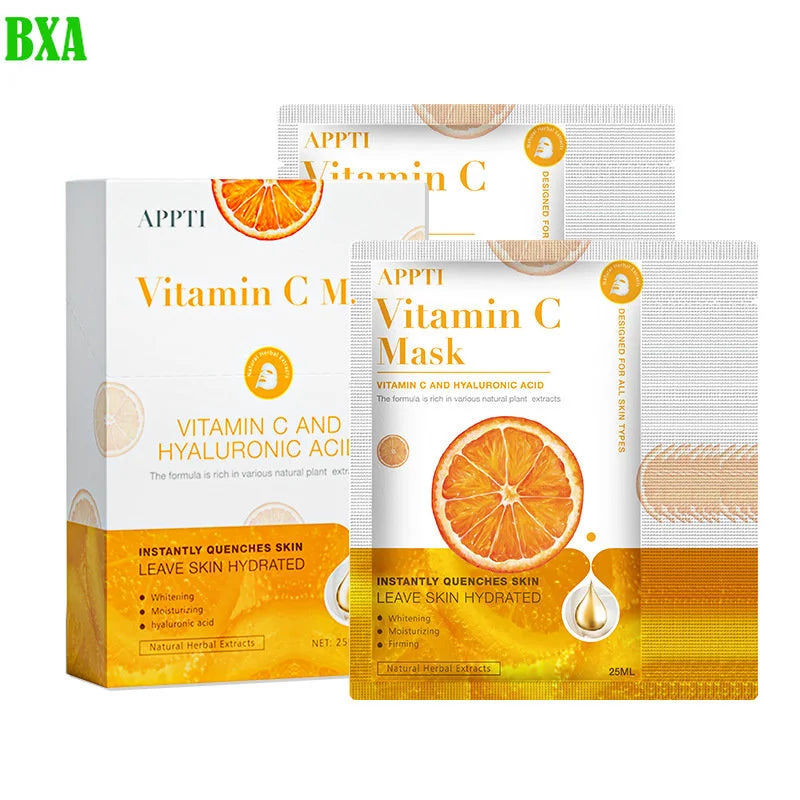 10PCS Vitamin C Skin Care Face Mask VC Sheet Mask Facemask Acne Treatment Serum Whitening Moisturizer Skin Care Women Beauty