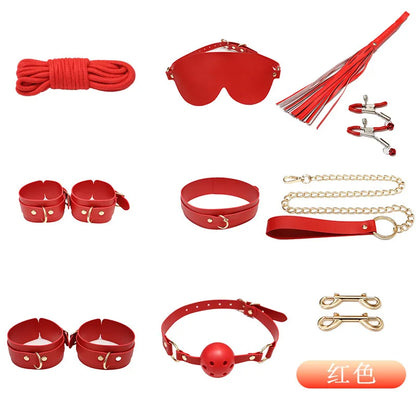 8-13pcs set Classic BDSM Restraints Sex Toy Kits Handcuffs & Ankle Fetish Suit Nipple Clipper Mouth Gag Whip Sex Feather Soft SM