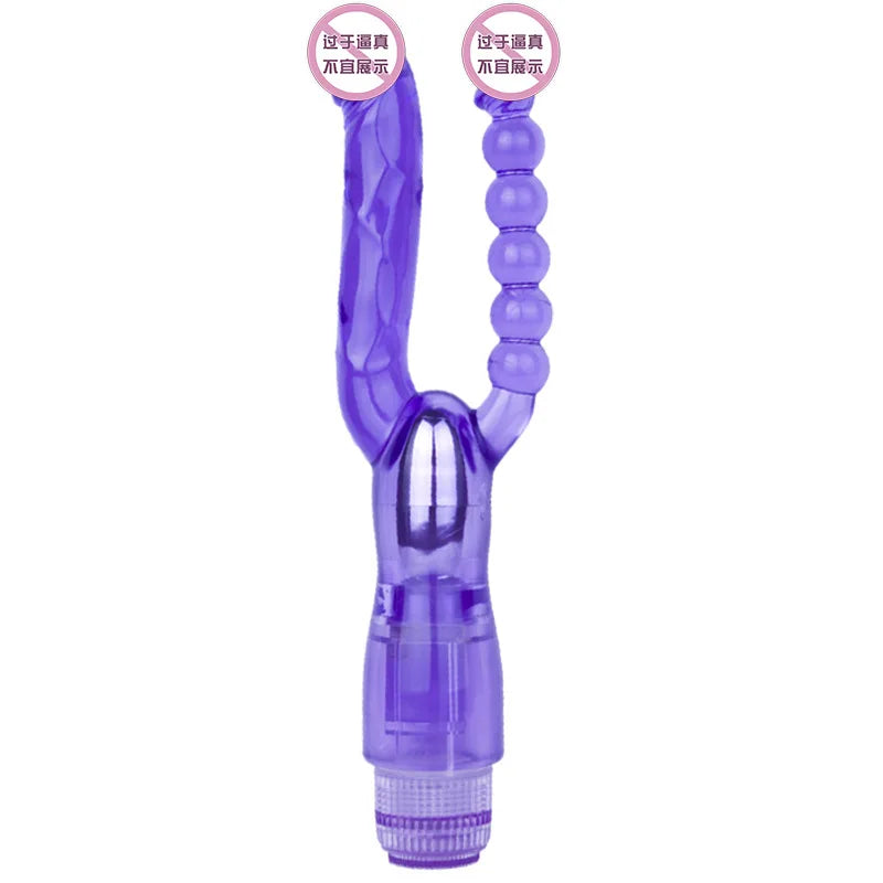 Vibrator Pink | TPR Jelly Vaginal Vibrator and Anal Beads Multi-Speed Waterproof Double Penetration Vibrator Female 83050