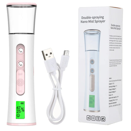 NEW Dual Nozzle Nano Sprayer Mini Moisturizing Humidifier Skin Care LED Display Portable Face Steamer Handheld Atomizer