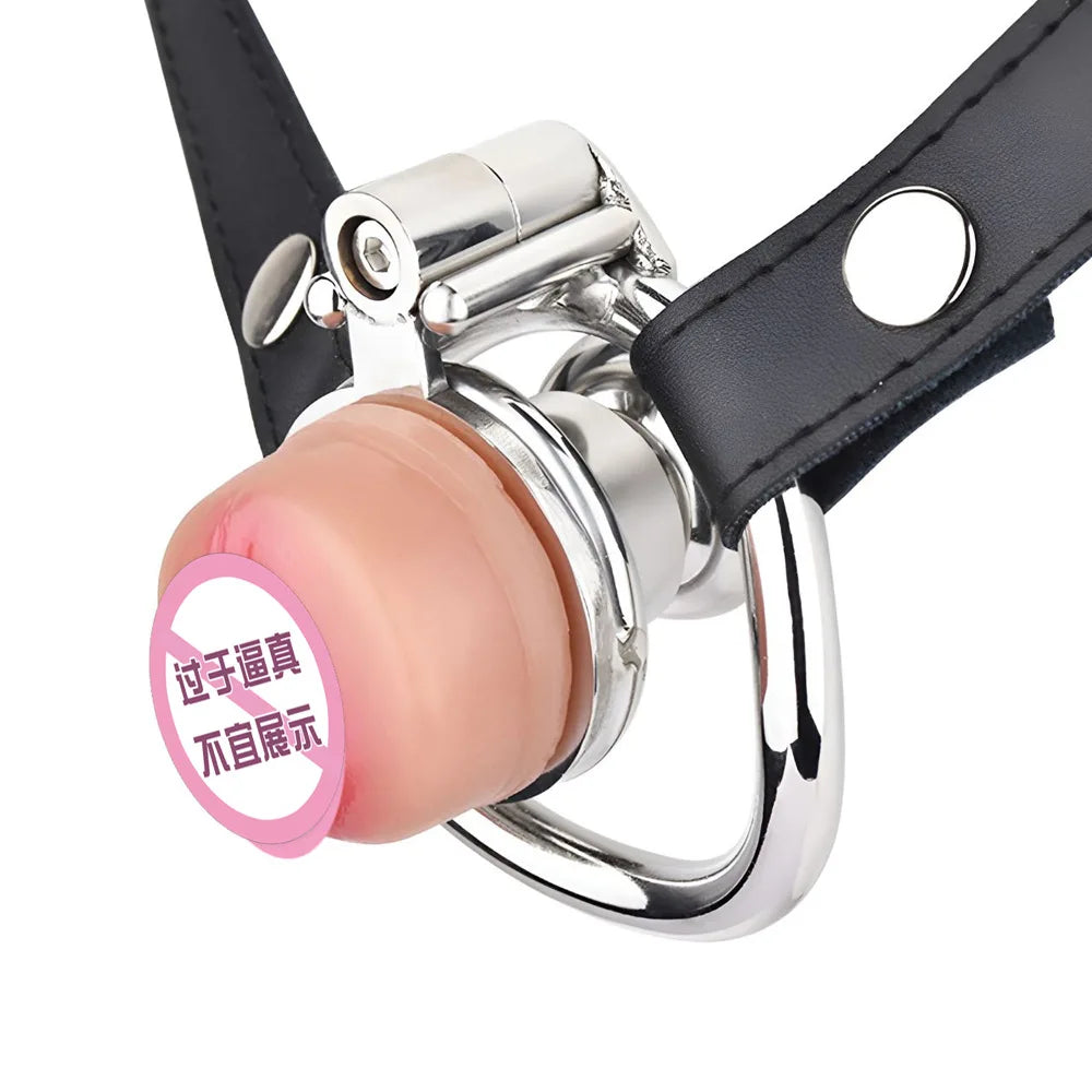 Artificial Simulation Vagina Pussy Chastity Cage Hollow Urethral Hole Metal Penis Lock Adult Sex Toys for Man Become Women Belt