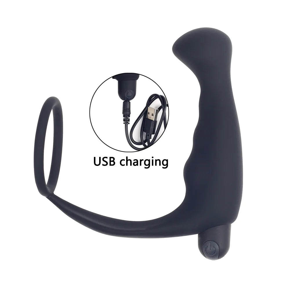 10-Thrusting Speeds Vibration Modes Prostate Penis Cock Lock Sperm Ring Silicone Vibrator Anal Plug Male Massager Adult Sex Toys